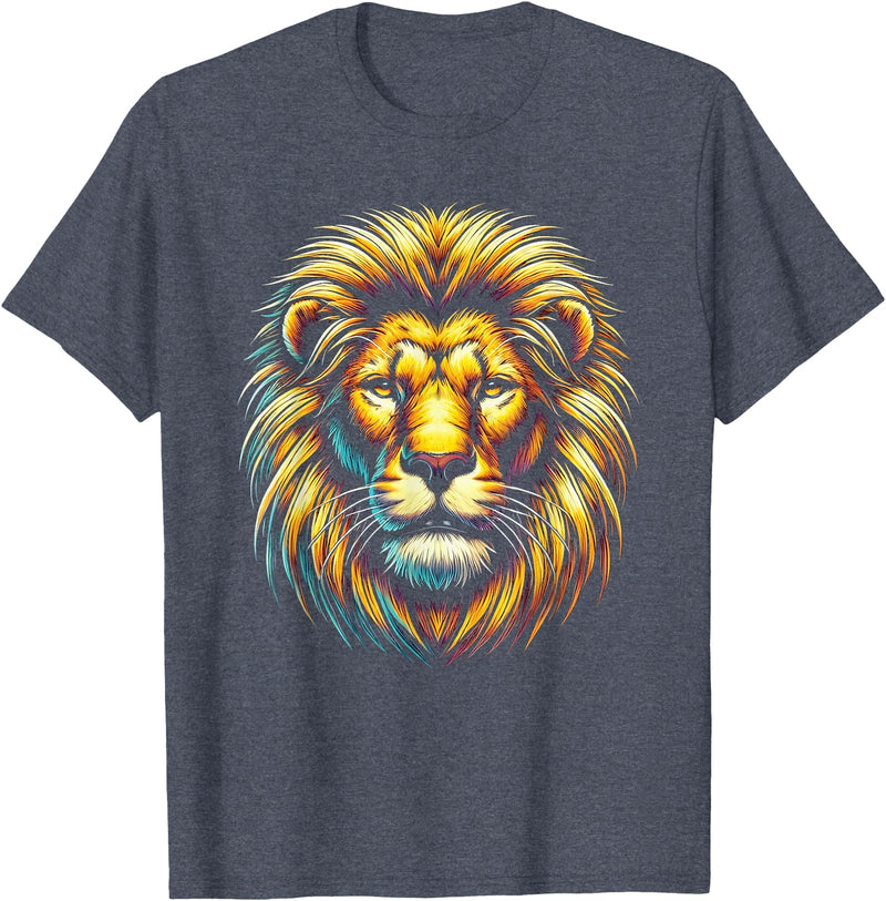 StopLyonLyonCos Co. Gift for Lion Lovers Men Women Kids Calm Relaxed Lion Face T-Shirt - Heather Blue
