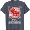 Chinese Zodiac Pig T-Shirt - Red, Small, Short Sleeve, Mandarin Collar, Unisex-Adult - Heather Blue