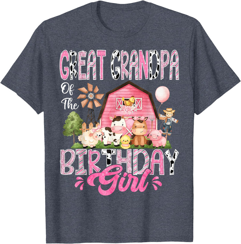 Pink Farm Cow Matching Tees Great Grandpa Of The Birthday Girl Pink Farm Cow Birthday T-Shirt - Heather Blue