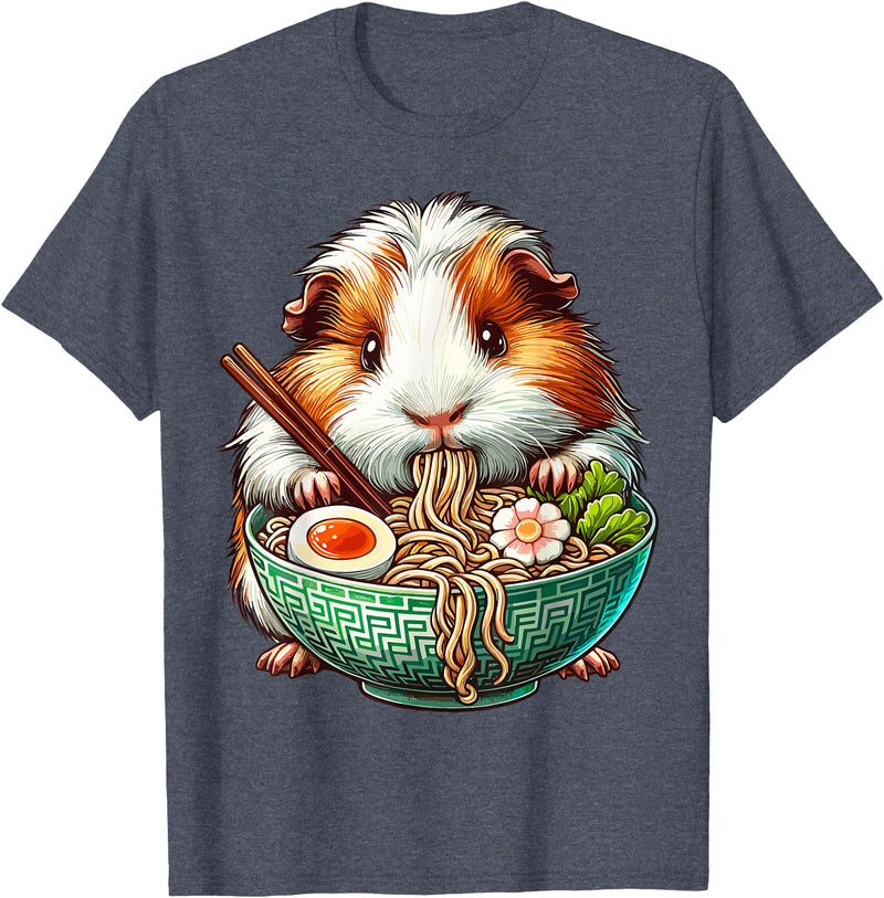 Cute Guinea Pig Gifts Guinea Pig Eating Ramen Japanese Noodles T-Shirt - Heather Blue