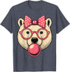 Magical and Funny Polar Bear Gifts Polar Bear with Bubblegum and Pink Bow T-Shirt - Heather Blue