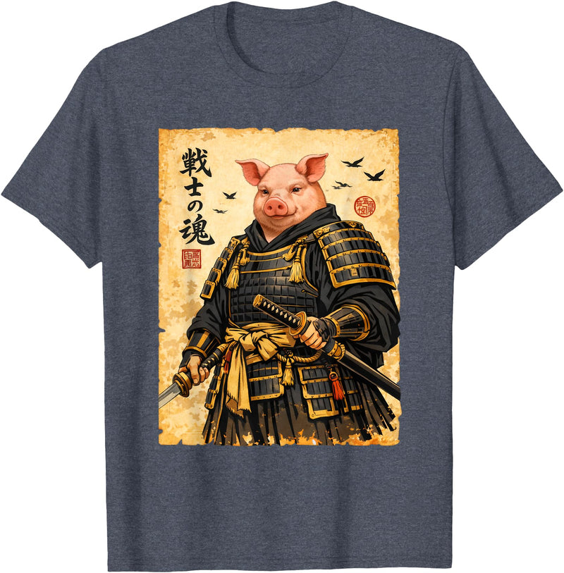 Pig Samurai Art Japanese Apparel Pig Samurai Art Japanese Vintage T-Shirt - Heather Blue