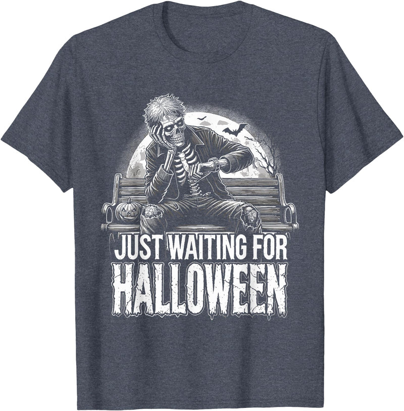 Funny Halloween Summer T-Shirt Summerween Just Waiting For Halloween Halloween Summer T-Shirt - Heather Blue