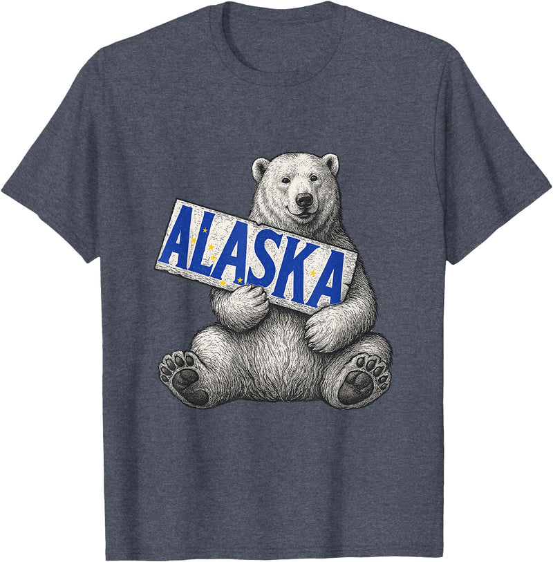 Unknow Carmela Polar Bear Holding Alaska Sign Vintage Alaska Lover T-Shirt - Heather Blue