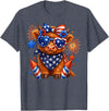 Cute Highland Cow 4th of July USA Flag Patriotic Cow Farmer T-Shirt - Heather Blue