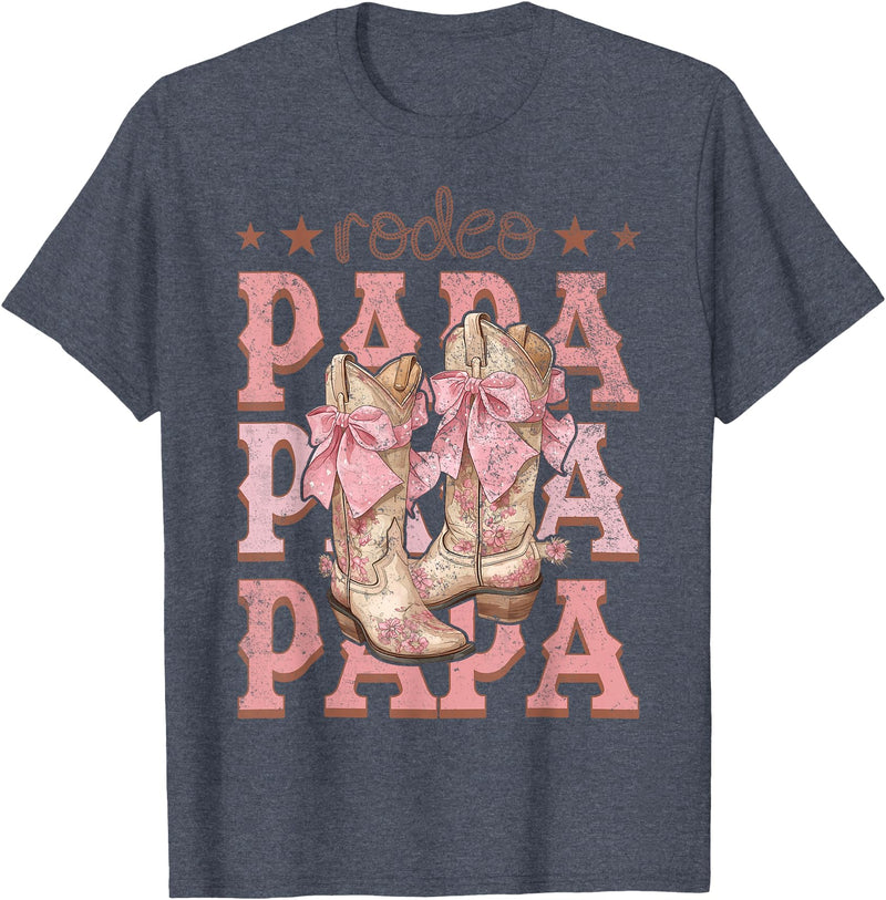 Country CowGirl Western Family Matching Rodeo Papa Pink Boots Coquette Cow-Girl Birthday Party T-Shirt - Heather Blue