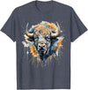 Safari Animal Art Buffalo Portrait Colorful Splash Artwork Wildlife Bison T-Shirt - Heather Blue