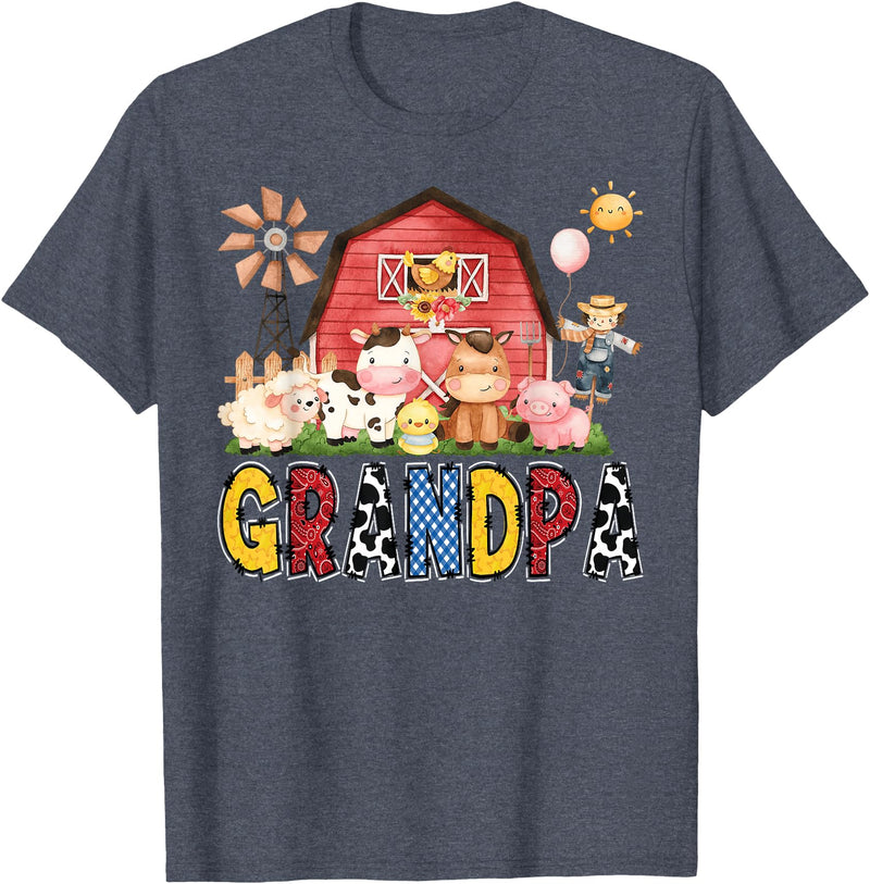 Funny Farm Cow Birthday Boy Matching Grandpa Farm Cow Birthday Boy Matching Family Party T-Shirt - Heather Blue