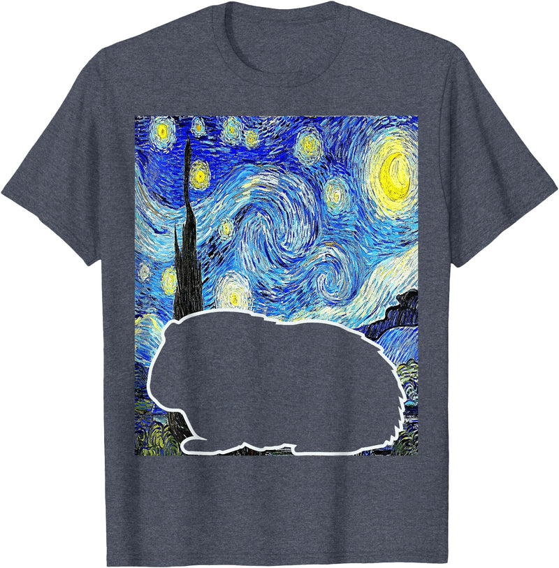 Starry Night Guinea Pig Lover Painting Guinea Pig Starry Night Van Gogh Guinea Pig Lover T-Shirt - Heather Blue
