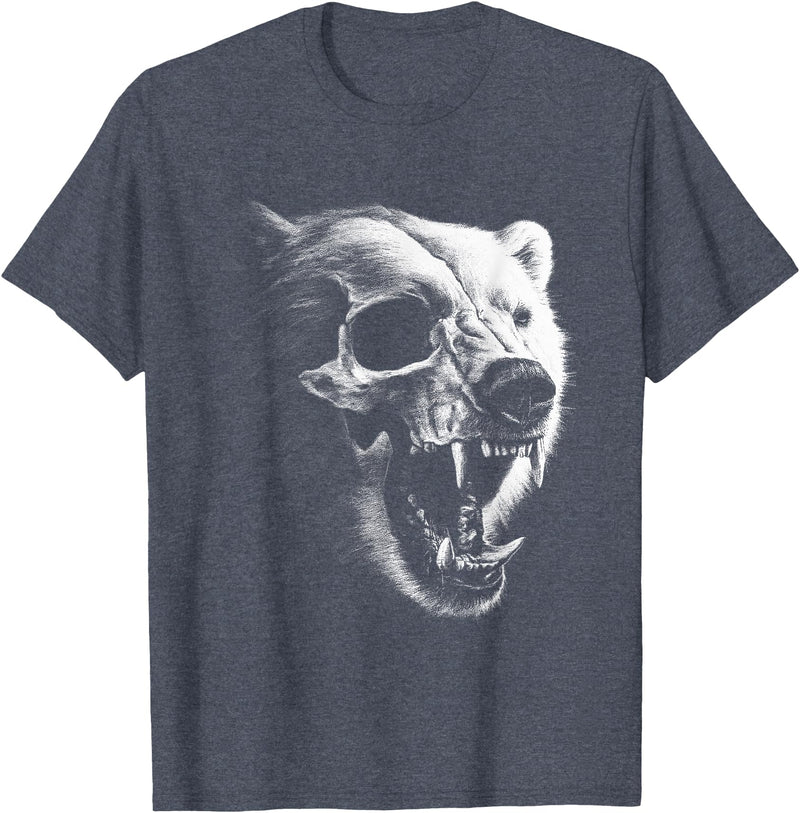 Dark Aesthetic Animals Urban Streetwear Co. Dark Gothic Polar Bear Grunge Aesthetic Goth Skull Art T-Shirt - Heather Blue