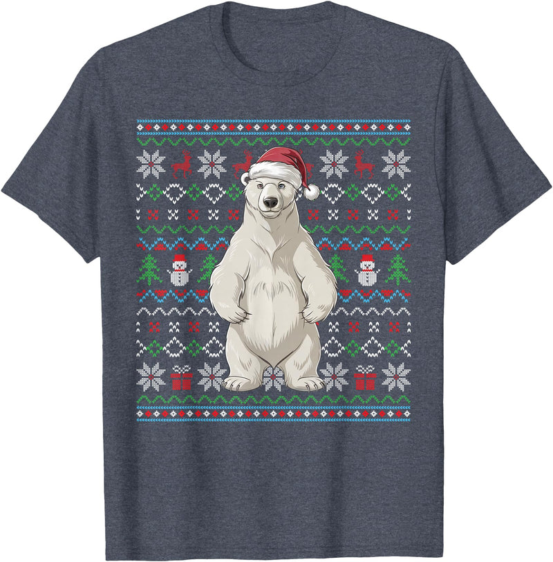 Ugly Christmas Sweater Style Polar Bear PJs Ugly Polar Bear Lovers Xmas Sweater Santa Christmas T-Shirt - Heather Blue