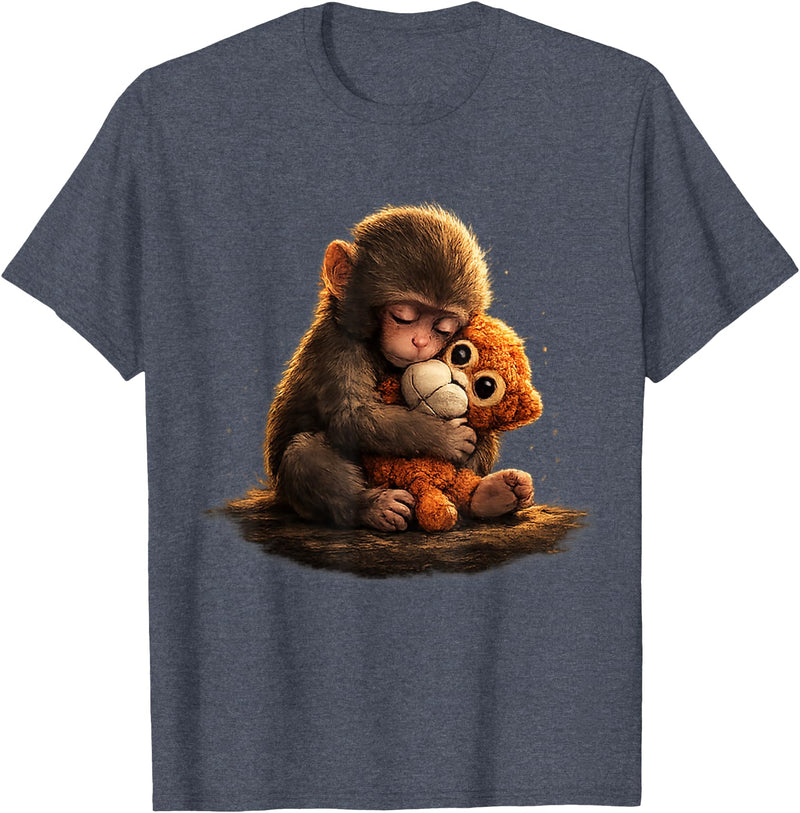 CONLEE Cute Baby Monkey Punch Viral Zoo Japan Design T-Shirt - Heather Blue
