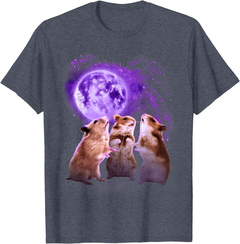 Hamsters Howling at The Moon Shirt - Funny Hamster T-Shirt - Heather Blue