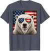 Retro Polar Bear USA Sunglasses July Fourth Polar Bear 4th of July US American Flag Patriotic T-Shirt - Heather Blue