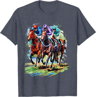 Horse Lover Gift Co. Funny Horse Racing Jockey Racer Derby Rider Race Track T-Shirt - Heather Blue