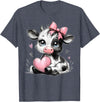 Cow Farmer Coquette Bow Tees Cute Baby Cow with Pink Coquette Bow Holding Heart T-Shirt - Heather Blue