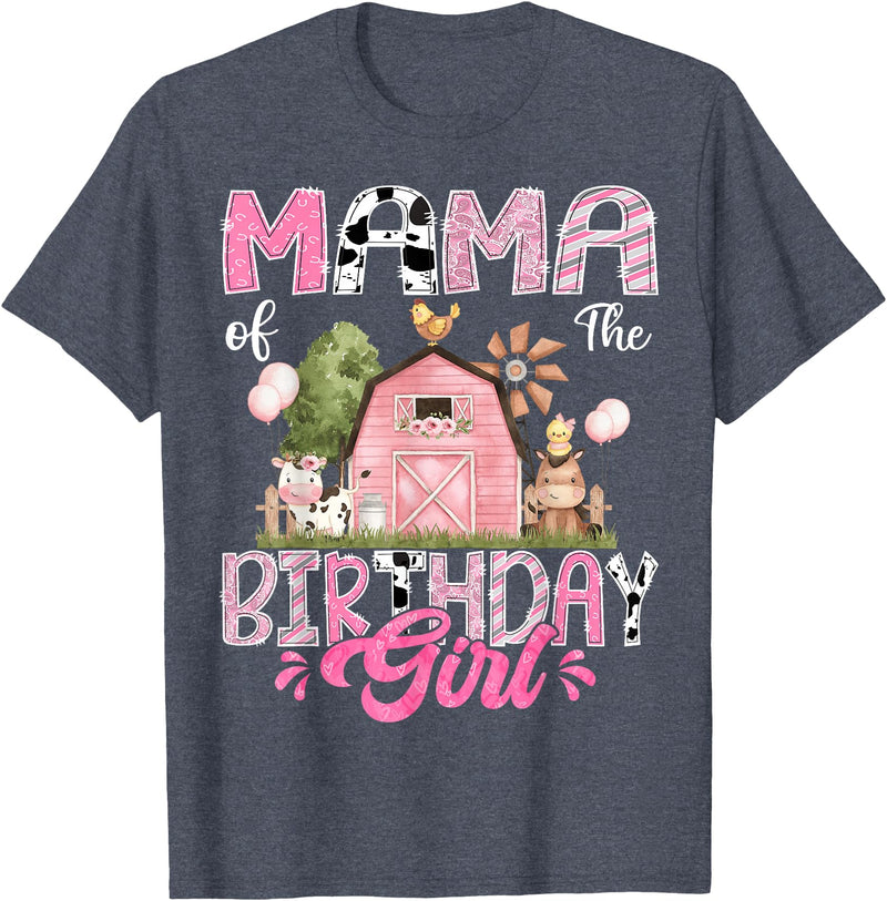 Famer Pink Cow Birthday Matching Tees Mama Of The Birthday Girl 1St Birthday Pink Cow Farm T-Shirt - Heather Blue