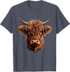 Cute Scottish Highlander Cattle Designs Scottish Highland Cow Messy Bun Scottish Highlander Cow T-Shirt - Heather Blue