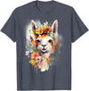 Llama Bloom Studio Cute Llama Floral Crown Watercolor Animal Art T-Shirt - Heather Blue