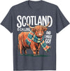 Funny Scottish Highland Cow Scotland is Calling and I Must go Scottish Highland Cow T-Shirt - Heather Blue