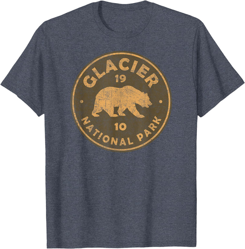 Vintage Glacier National Park Souvenir Shirts Retro Glacier National Park Montana Women Men Kids Hiking T-Shirt - Heather Blue