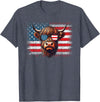 Funny Cute Highland Cow 4th Of July Farmer Gifts Highland Cow American Flag Farm Cow Lover Patriotic Vintage Style T-Shirt -