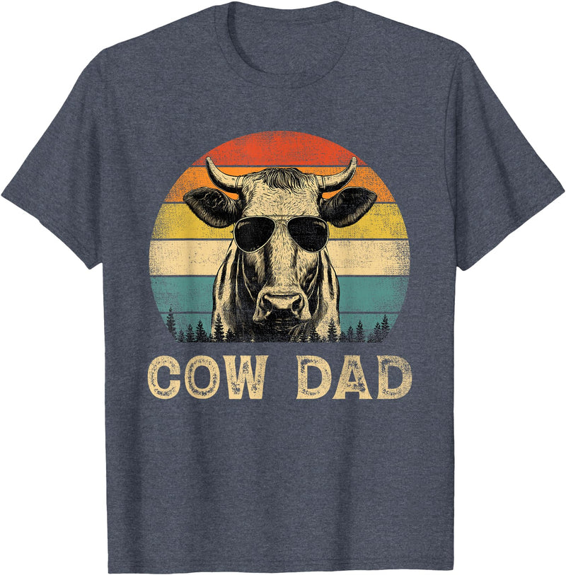 Cow Dad Vintage Retro Fathers Day Funny Gift Vintage Cow Dad Cow Lovers Daddy Father's Day T-Shirt - Heather Blue