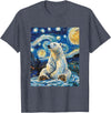 Bear Designs. Cute Polar Bear Van Gogh Style Starry Night Funny Graphic T-Shirt - Heather Blue