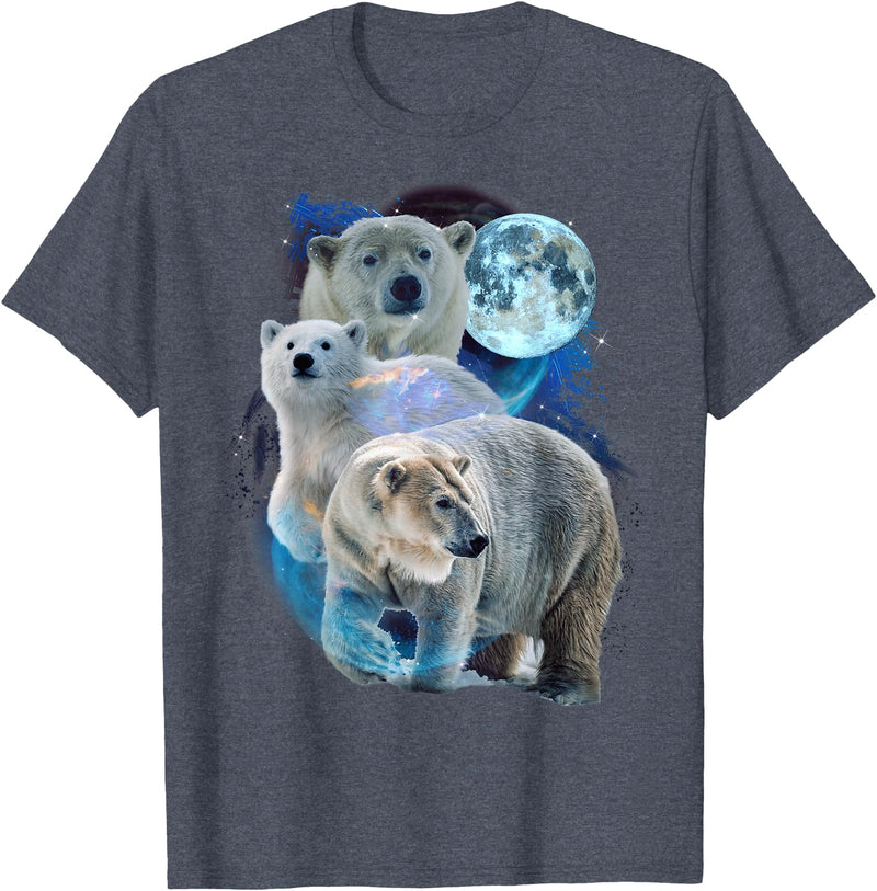 Polar Bears Art Vibes 3 Moon Polar Bears Funny Fur Marine Mammals Bear Art Humor T-Shirt - Heather Blue