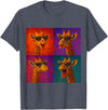 Colorful 4 Photos Animals Giraffe Sunglasses Funny Faces Collage Pop Art T-Shirt - Heather Blue