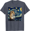 Hamster Van Gogh Style Starry Night T-Shirt - Heather Blue