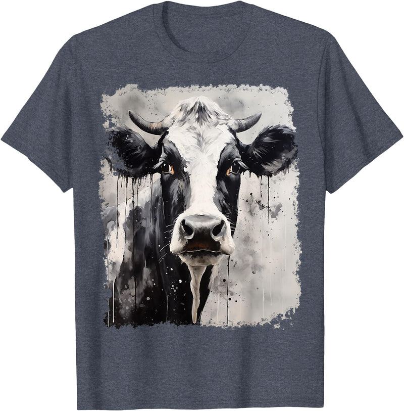 Noah&Friends A Black White Cow T-Shirt - Heather Blue