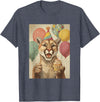 Animal Zoo Mountain Lion Birthday Apparel Mountain Lion Retro Art Print Birthday Party Cupcake T-Shirt - Heather Blue