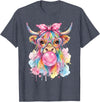 Cute Highlander Cow Lover Designs Highland Cow Blowing Bubblegum T-Shirt - Heather Blue