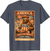 USA Birthday 250th American Spirit Tees All Ages Celebrate 250 Years with Fun Bear BBQ Graphic T-Shirt - Heather Blue