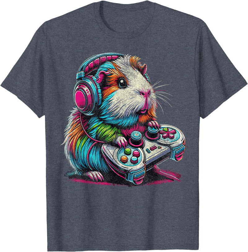 Funny Graphic Guinea Pig Gamers Guinea Pig Video Games Lover Guinea Pig T-Shirt - Heather Blue
