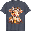 Cute Highland Cow Coffee Addict Leopard Bow Highland Cow Coffee Addict Funny Drink Coffee T-Shirt - Heather Blue