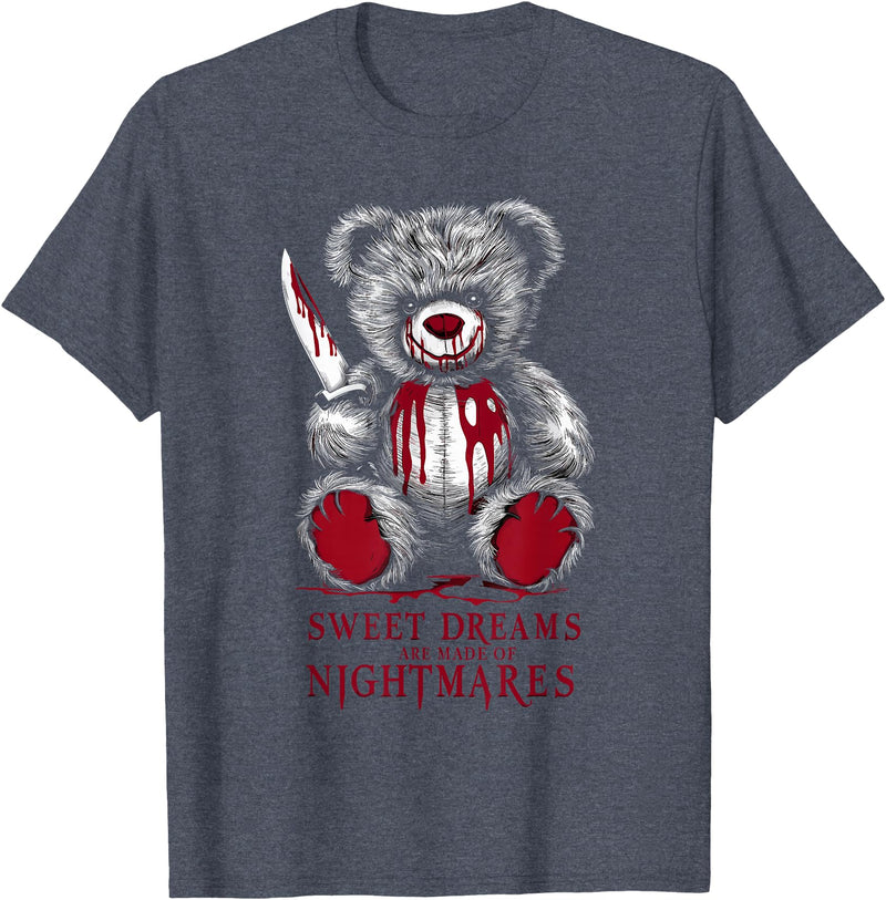 Horror Teddy Bear Horror Movie Scary Creepy Terrifying Teddy Spooky Plush Horror Teddy Bear Scary T-Shirt - Heather Blue