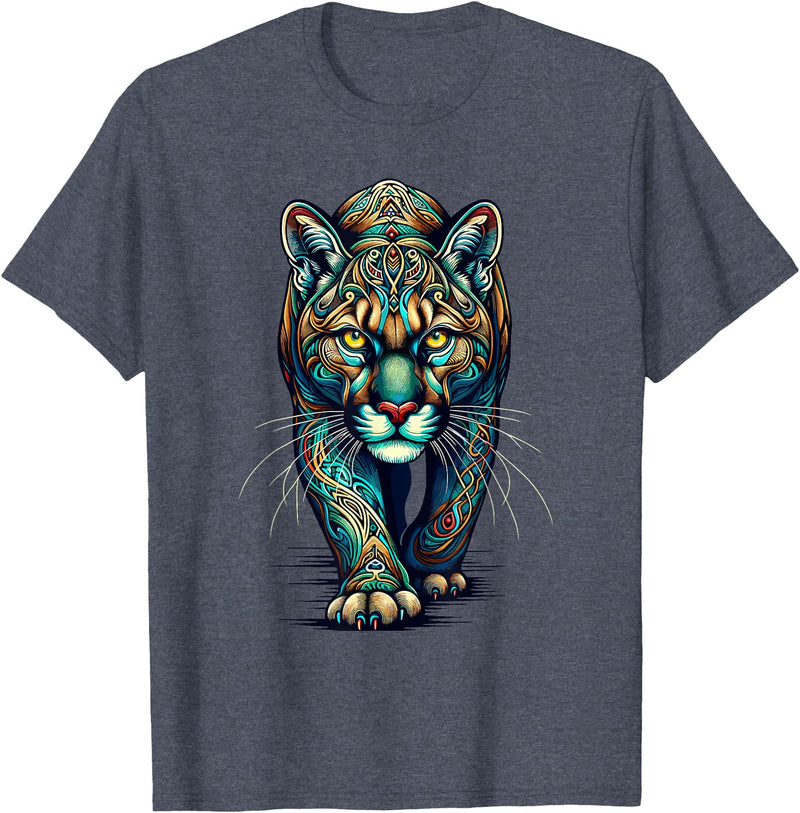 Cougars Gift For A Cougar Lover Mandala Art Cougars Cougar Mountain Lion Puma T-Shirt - Heather Blue