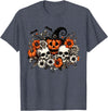 Scary Halloween Skull Pumpkin Halloween Vintage Skull Pumpkin Flowers T-Shirt - Heather Blue