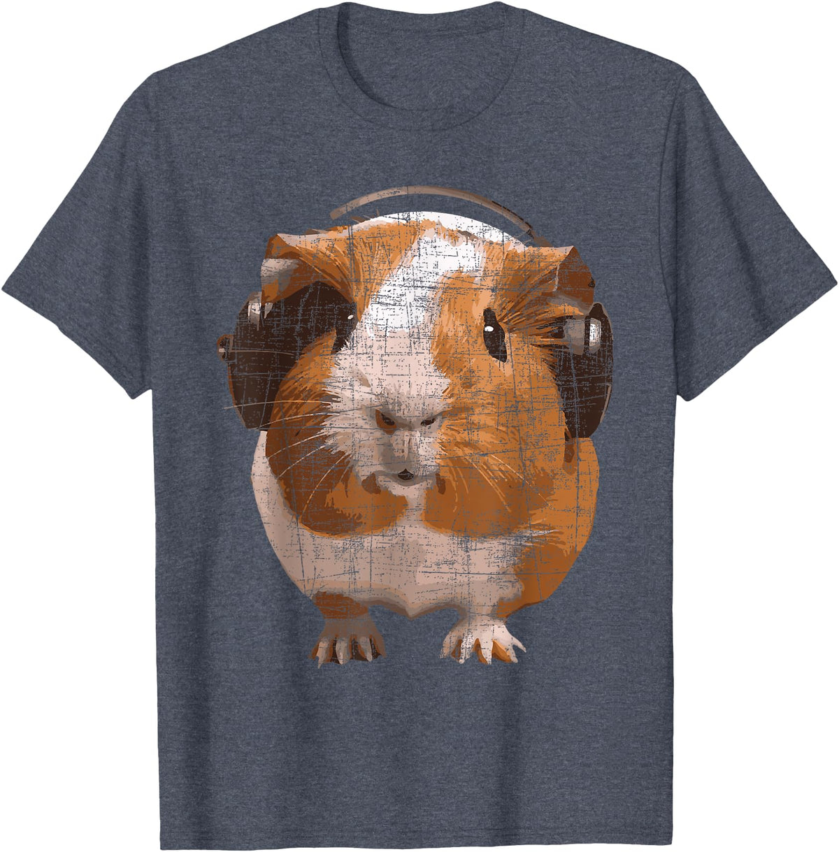 Funny Guinea Pig Shirts Guinea Pig With Big Headphone - Animal Rodent Lover T-Shirt - Heather Blue