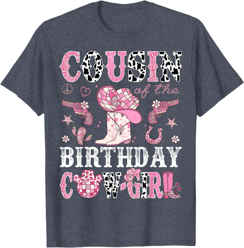 Cowgirl Disco 1st Birthday Matching Family Cousin Of The Birthday Cow-Girl Pink Disco Rodeo Western T-Shirt - Heather Blue