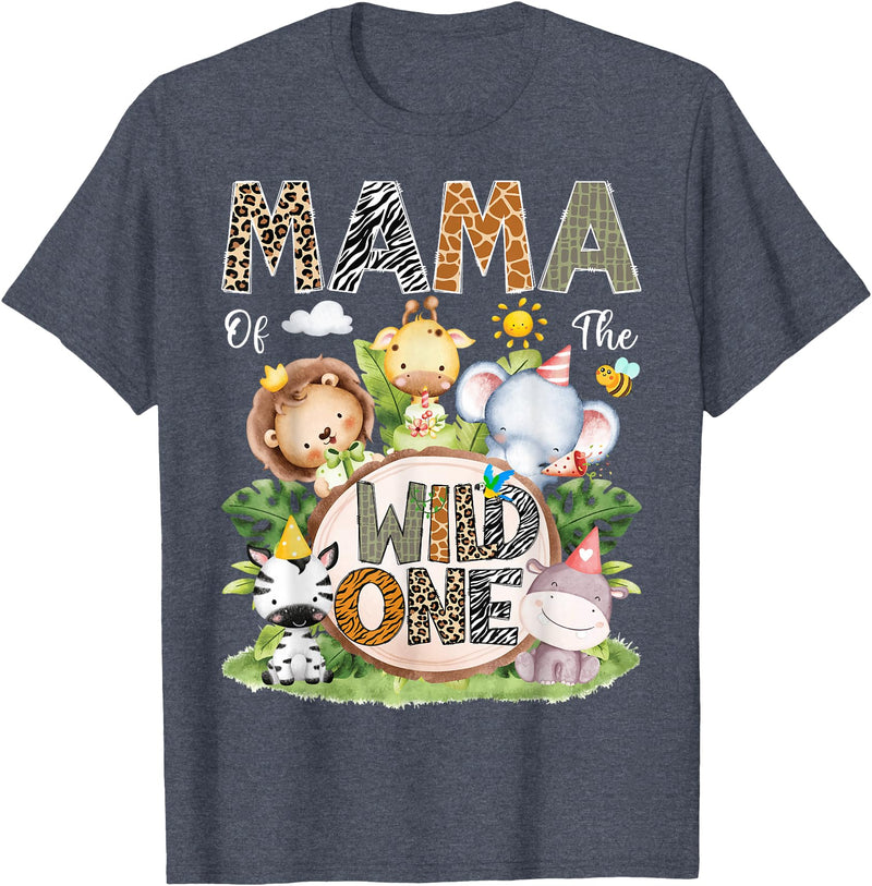 Safari Jungle Animals Bday Boy Matching Mama of The Wild One Safari Jungle Woodland 1st Birthday T-Shirt - Heather Blue