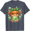 St. Patricks Day Highland Cow Blowing Bubblegum Celebrate St Patricks Day T-Shirt - Heather Blue
