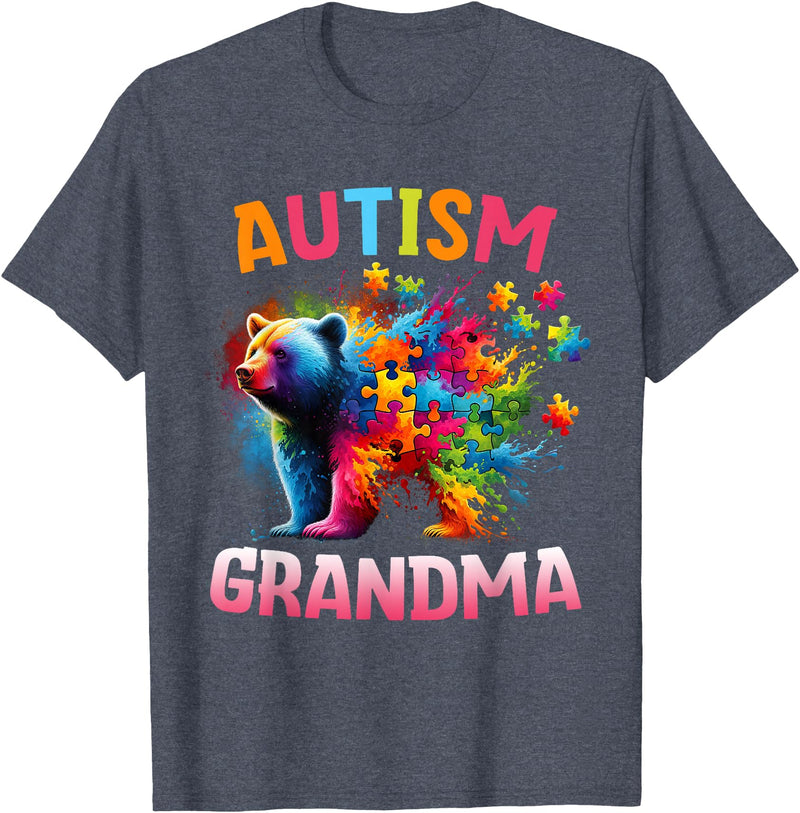 Colorful Rainbow Family Bear Autism Awareness Autism Grandma Colorful Rainbow Grandma Bear Autism T-Shirt - Heather Blue