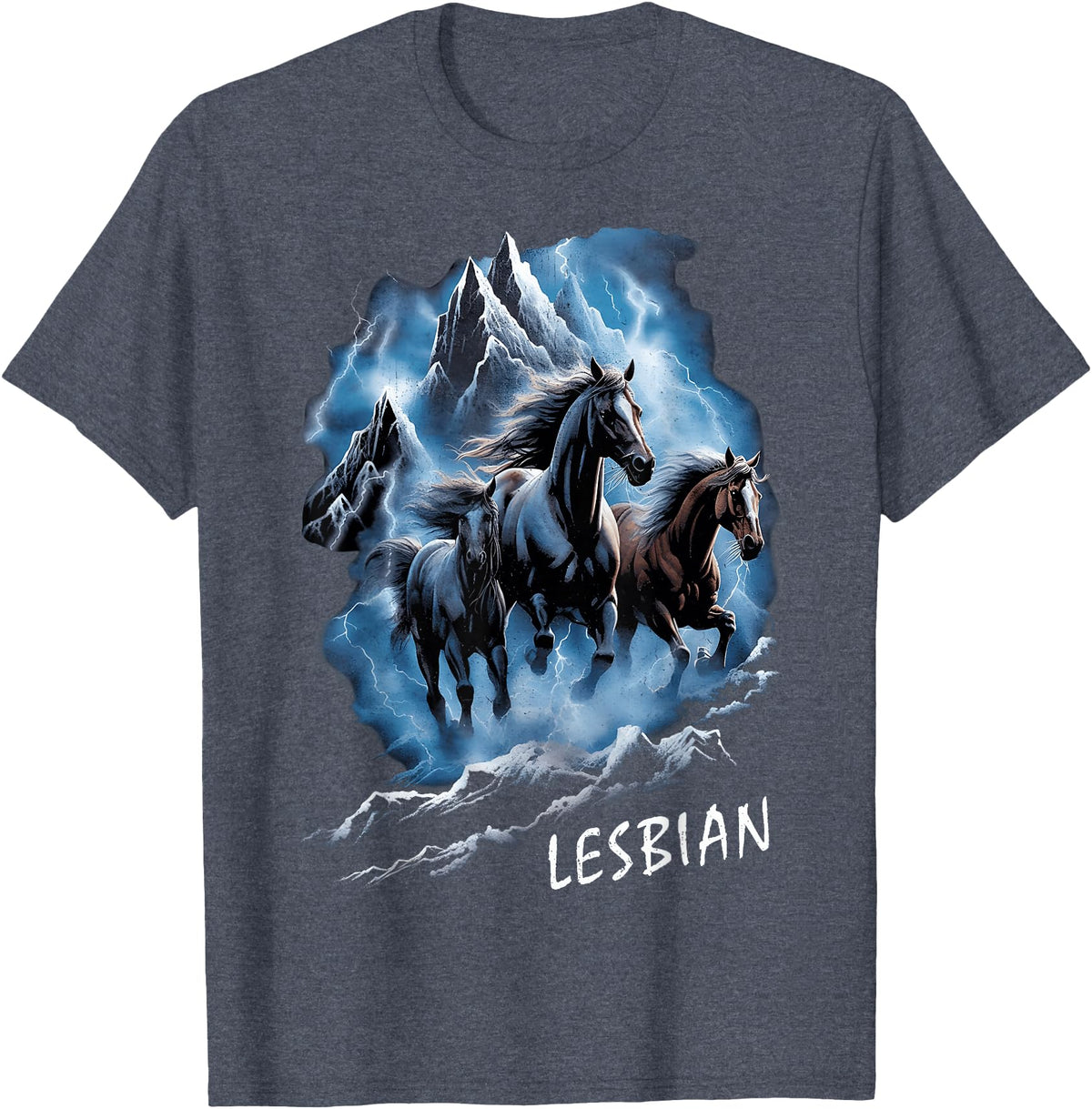 Horses Running Through Lightning Lesbian 90s Vintage Pride T-Shirt - Heather Blue