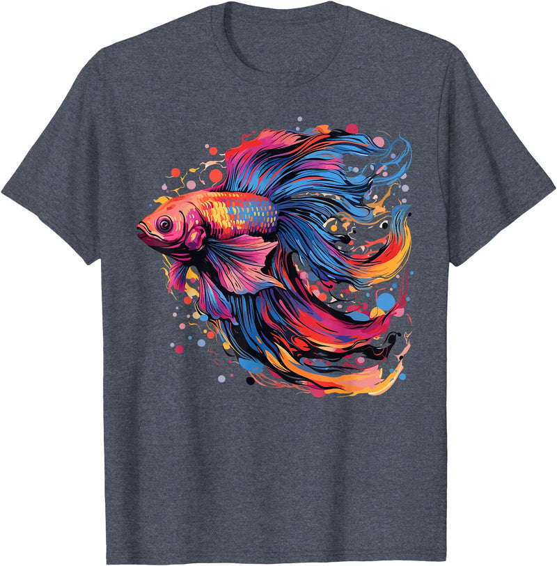 Betta Fighting Fish Splash Art Colorful Betta Fish Lover Splash Art Siamese Fighting Fish T-Shirt - Heather Blue