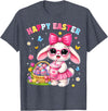 Happy Easter Coquette Easter Egg Rabbit Bunny Women Girl Kid T-Shirt in Heather Blue