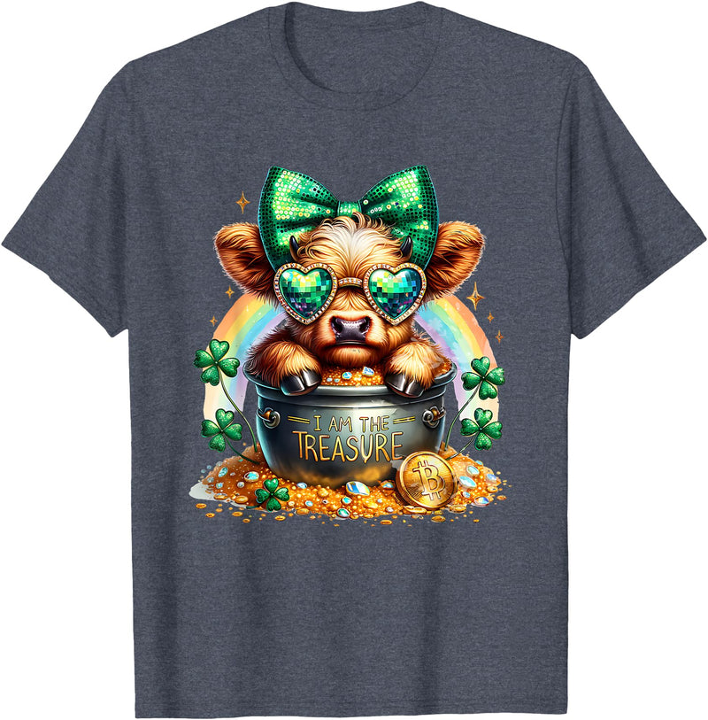 St. Patricks Day Highland Cow Highland Cow Tees St. Patricks Day Highland Cow Highland Cow T-Shirt - Heather Blue