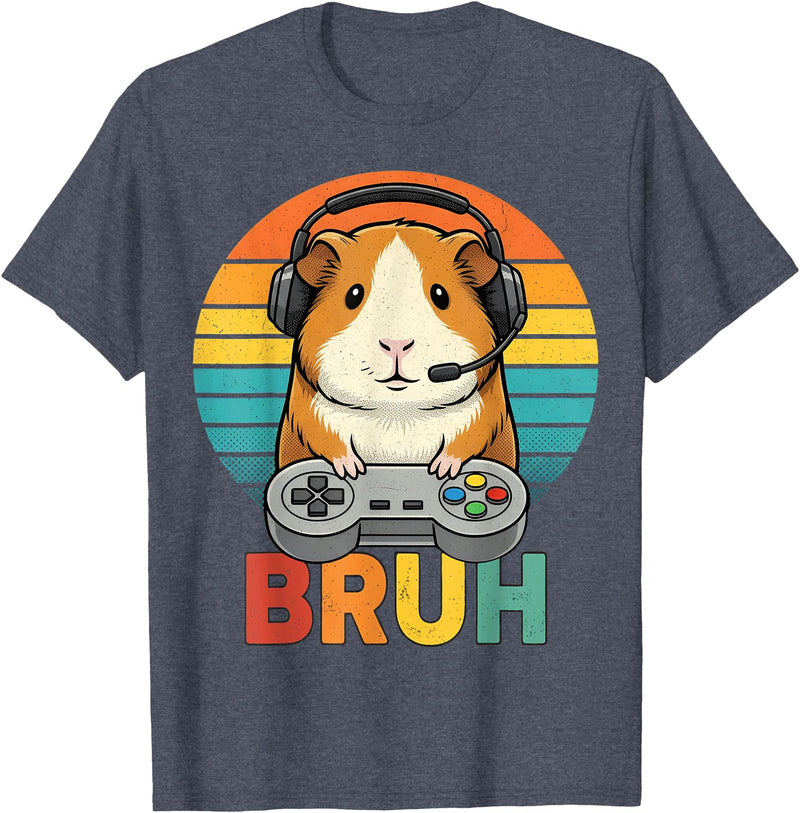 Gamer Guinea Pig Bruh Vintage Gaming For Boys Kids Gaming Guinea Pig Bruh Retro Guinea Pig Gamer Bruh Kids Boys T-Shirt - Heather Blue